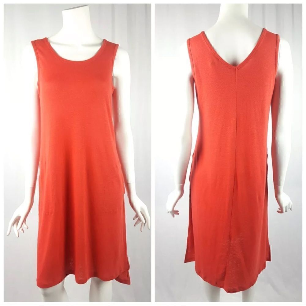 LOGO Lori Goldstein Size XS Orange Sleeveless Tank Top Stretch Midi Dress Lounge - Picture 9 of 9